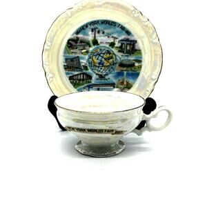 Vtg New York World Fair tea cup & saucer set 1964-1965 Unisphere US steel design
